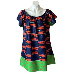 Lapogee Worldover Navy Blue And Orange Short Sleeve Plus Size Dress